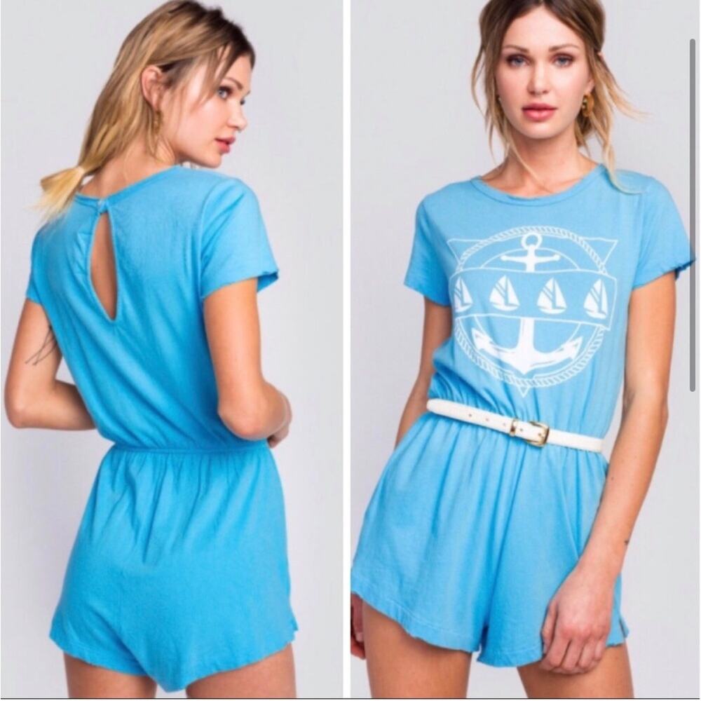 Wildfox blue white anchor print knit romper size Extra Small XS NWT